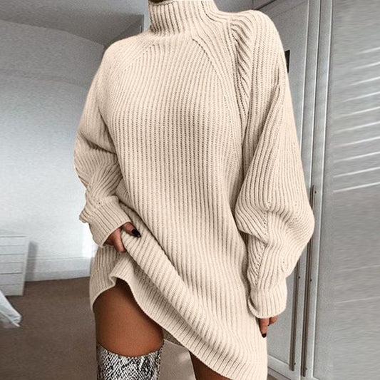 Cotton Turtleneck Raglan Sleeve Split Hem Sweater
