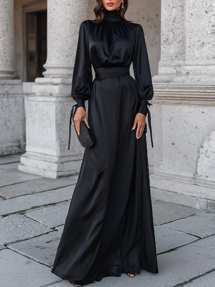Elegant High-Neck Evening Gown With Draped Silhouette