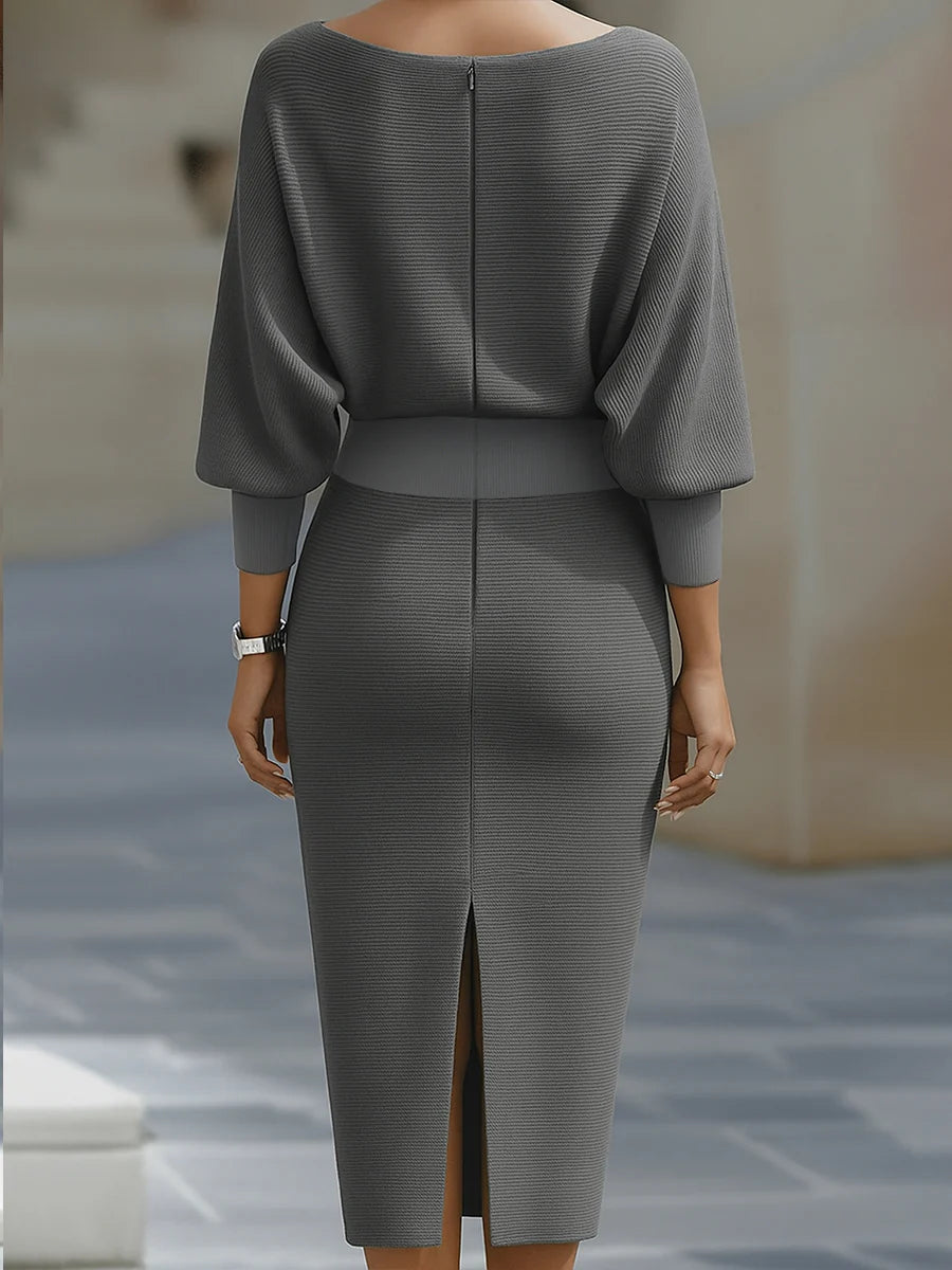 White Draped Batwing Midi Dress